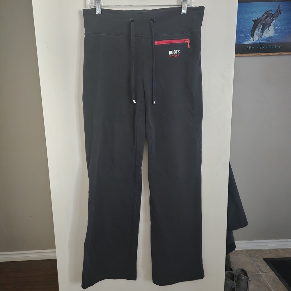 Roots Active Small Flare Leggings Women Black Sweatpants Joggers